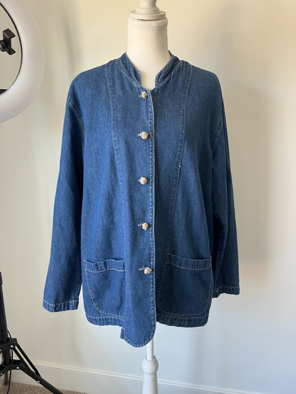 Vintage Chico's Dark Blue Denim Button-Front Jacket/Shirt with Knot buttons